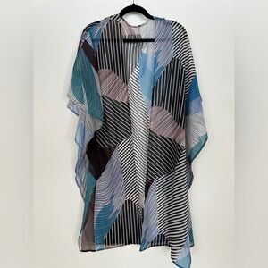 Striped Abstract Print Sheer Kimono Cardigan Lightweight Layering Top Size S NWO